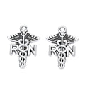 RN Caduceus Nursing Symbol Pendant Charm in Antique Silver view 1