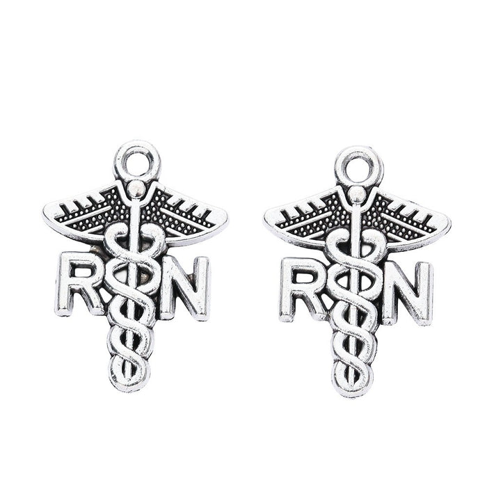 RN Caduceus Nursing Symbol Pendant Charm in Antique Silver