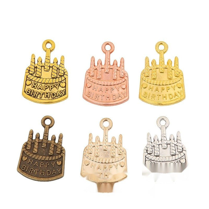 Happy Birthday Cake Charm Pendants in Six Finishes
