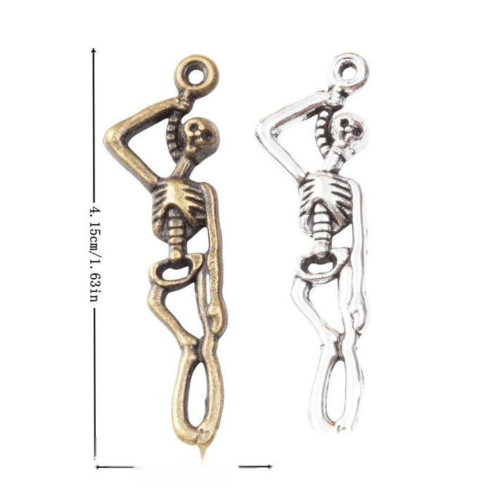 Standing Skeleton Metal Charm In 2 Finish Options for Jewelry Making