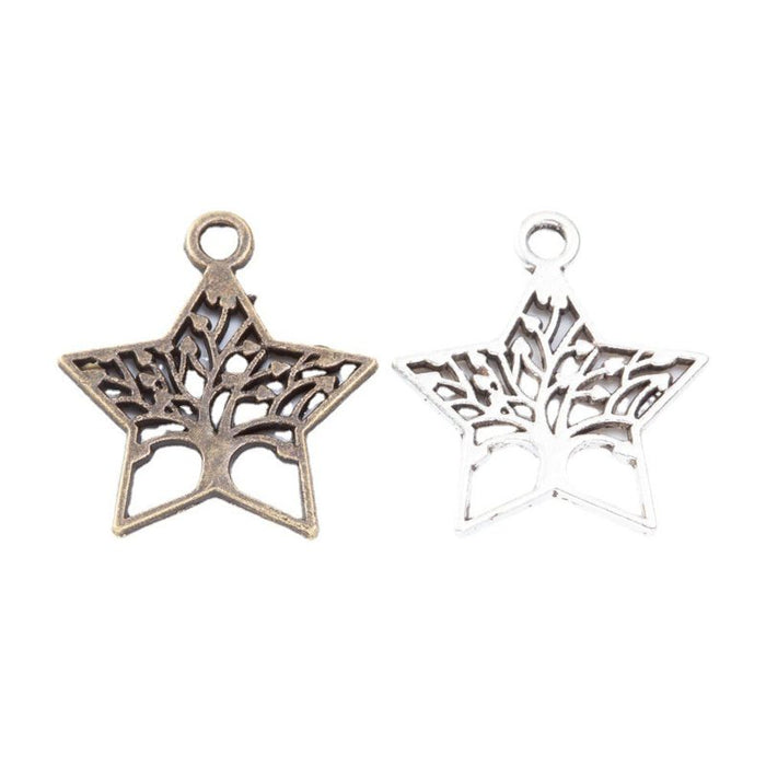 Open Star Tree of Life Charms in Two Antique Finishes
