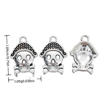 Pirate Skull Crossbones Charm in Textured Metal for Jewelry Making