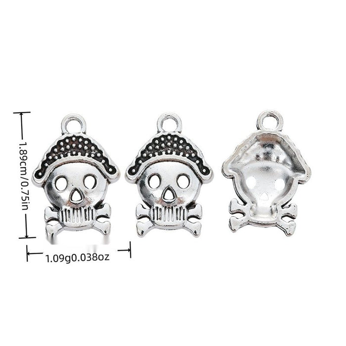Pirate Skull Crossbones Charm in Textured Metal for Jewelry Making