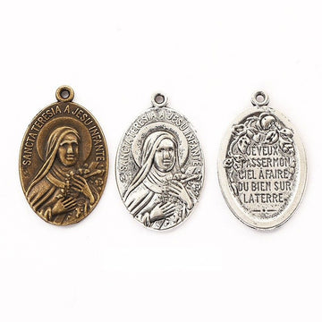 Saint Therese Medal in 2 Metal Finishes for Jewelry Making