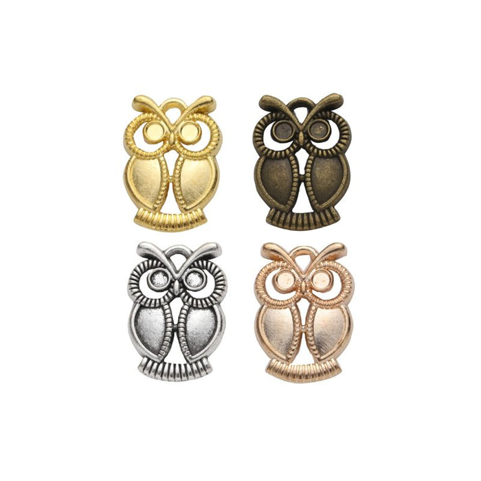 Openwork Owl Metal Charms in Four Metallic Finishes