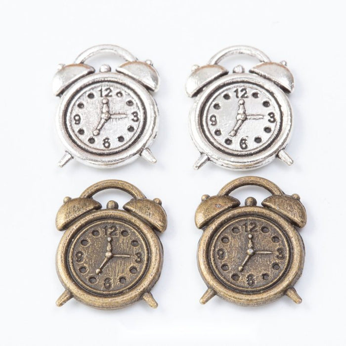 Alarm Clock Metal Charm Pendant in Two Vintage Finishes
