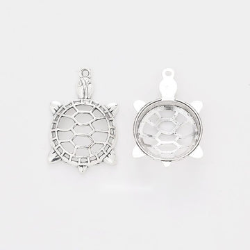 Round Turtle Frame Charm in Antique Silver for Jewelry Making