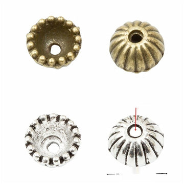 Fluted Round Bead Cap In Antique Bronze and Antique Silver Metal Finish