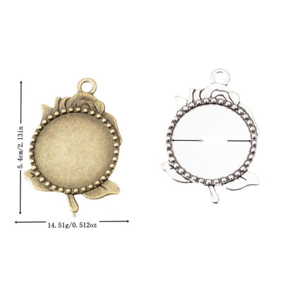 Assorted rose cabochon settings arranged together on a white background