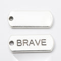 BRAVE Engraved Rectangular Tag Pendant Charm in Antique Silver view 1