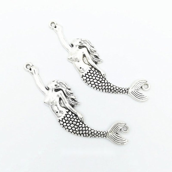 Antique Silver Mermaid Metal Charms with Curved Tail