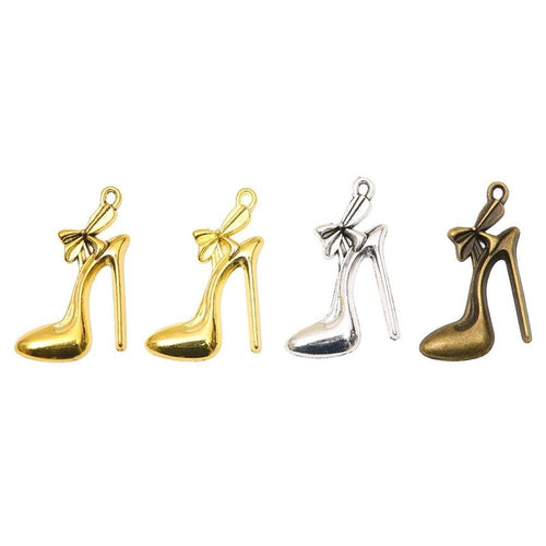 Bow High Heel Shoe Metal Charms grouped product view on a white background