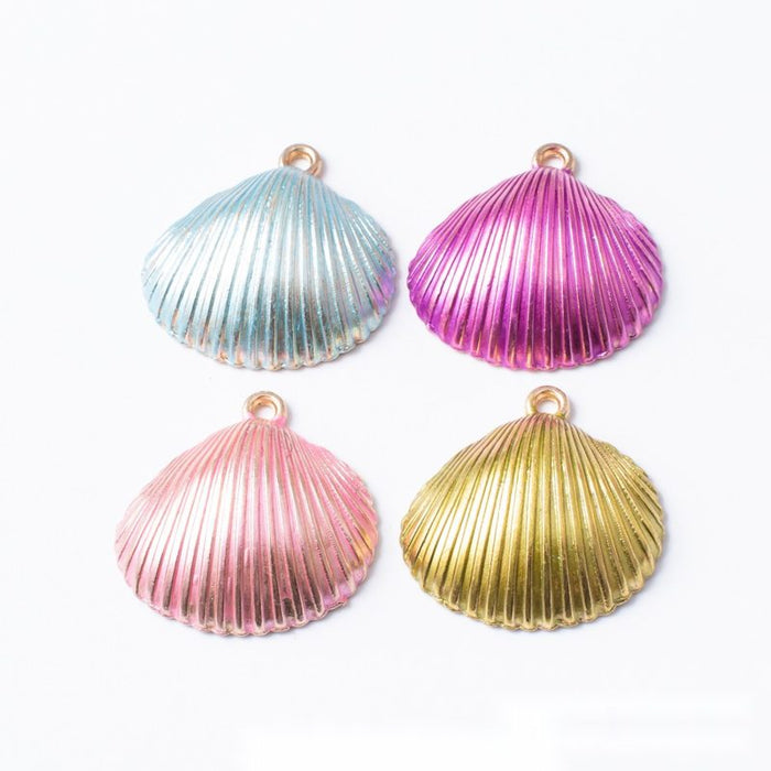 Enamel Scallop Shell Charms in Four Pastel Color Combinations