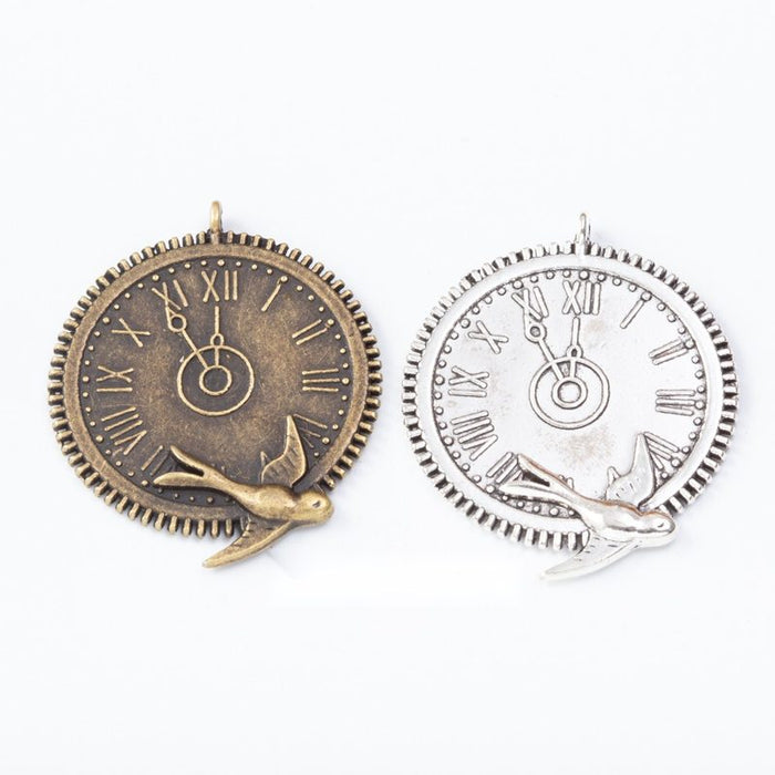Vintage Swallow Clock Face Charm in 2 Finishes for DIY Jewelry Making