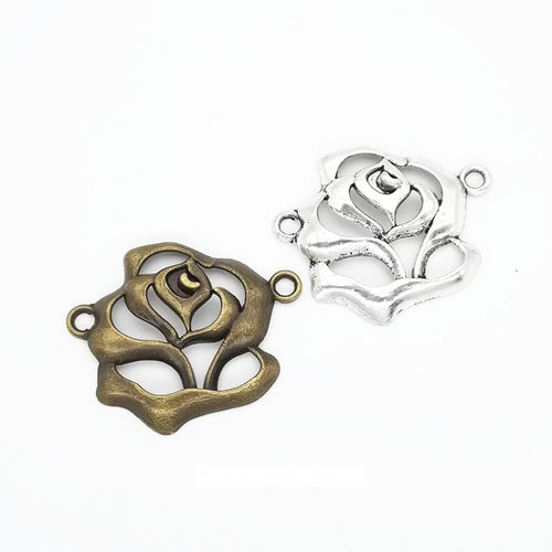 Antique Bronze, Antique Silver openwork rose connector shown in an overview