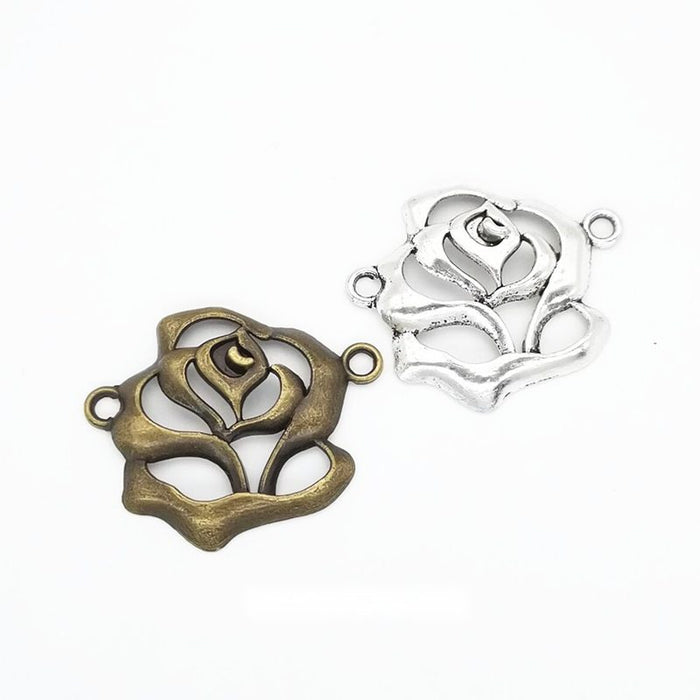 Openwork Rose Two Loop Metal Connector Charm Jewelry Making Component