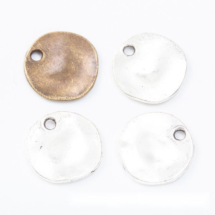 Round Hammered Metal Blank Charm Pendant Jewelry Making Component
