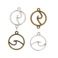 Round Ocean Wave Charm and Connector in 4 Pictured Finishes view 1