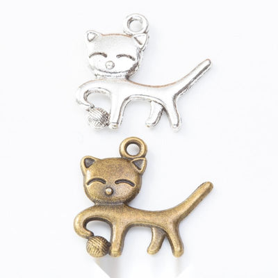 Product photo 1 of the long tail cat charm highlighting its standing cat silhouette with long raised tail