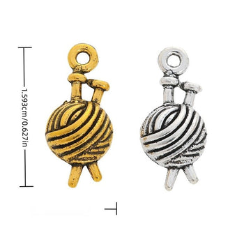 Yarn Ball Metal Charms in Gold and Silver Finishes