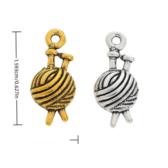 Yarn Ball Metal Charms in Gold and Silver Finishes