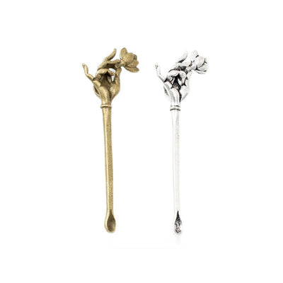 Floral Ear Spoon metal component, front grouping showing the available finishes.
