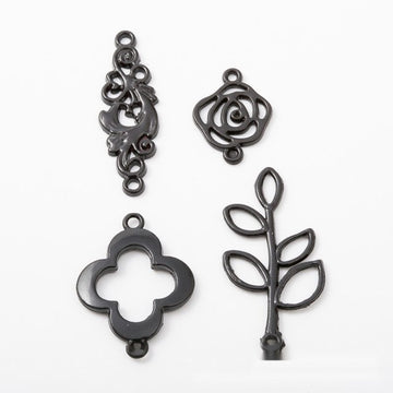 Black Floral And Leaf Connectors Metal Jewelry Making Pieces