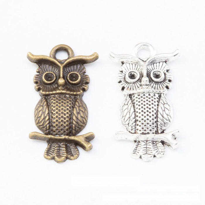 Vintage Finish Metal Two Design Owl Charms in 2 Style Options