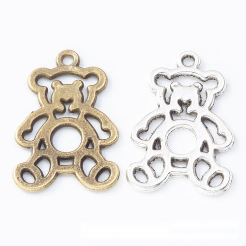 Overview of teddy bear charms in the available designs and finishes