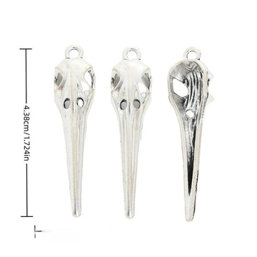 Antique Silver Long Beak Bird Skull Metal Pendant Charm