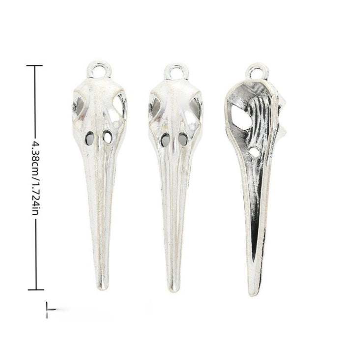 Antique Silver Long Beak Bird Skull Metal Pendant Charm