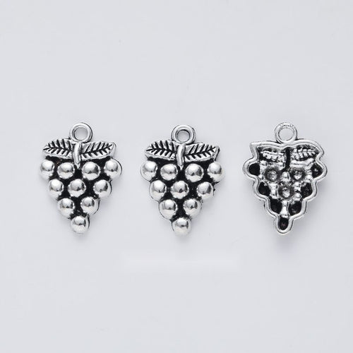 Small Grape Cluster Charm shown in the available metal finishes on white