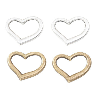 Open heart link metal component, grouped front view on white