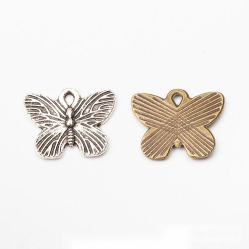Striped Butterfly metal pieces shown in the available finishes.