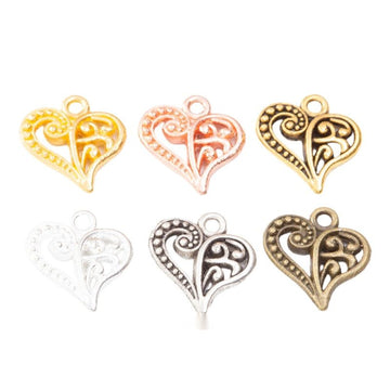 Filigree Heart Metal Charm Pendant in Six Pictured Finishes