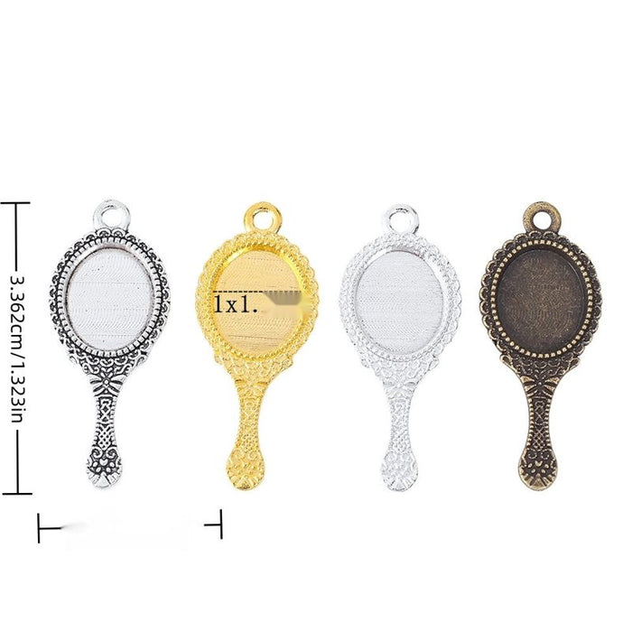 Ornate Hand Mirror Metal Bezel Charms in Four Finishes