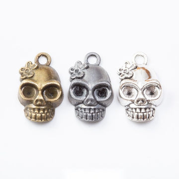 Side Facing Skull Metal Charm Pendant in Three Finishes