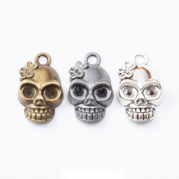 Side Facing Skull Metal Charm Pendant in Three Finishes