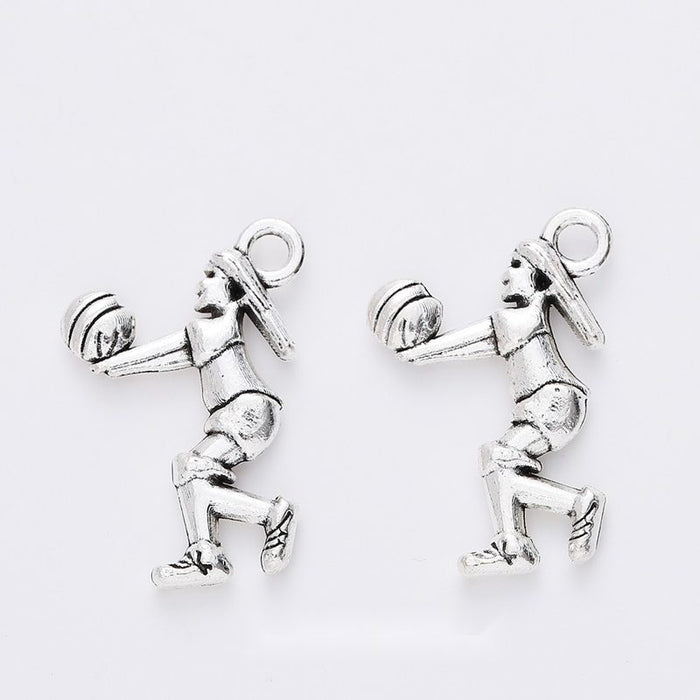 Volleyball Girl Charms in Antique Silver for Jewelry Making