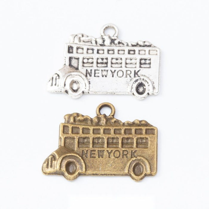 New York Double-Decker Bus Metal Charm in 2 Finishes