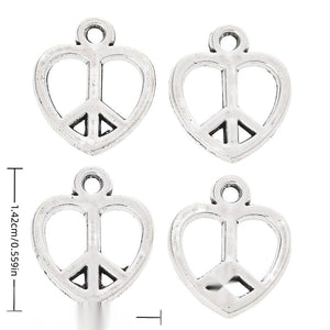 Heart Peace Sign Charm in 1 Metal Finish for Jewelry Making