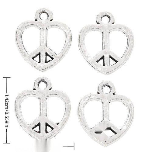 Antique Silver heart peace sign charm shown in product image 1