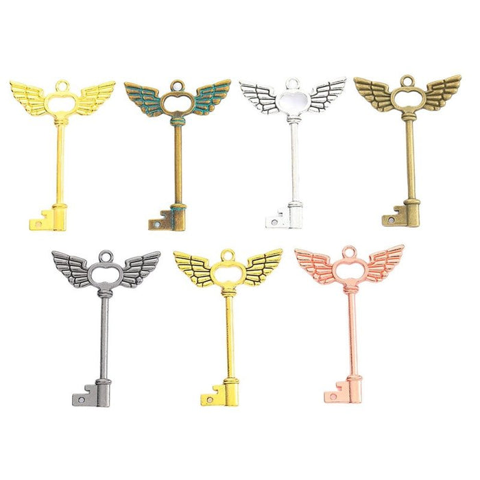 Vintage Winged Key Charms in Multiple Finishes for Jewelry Making