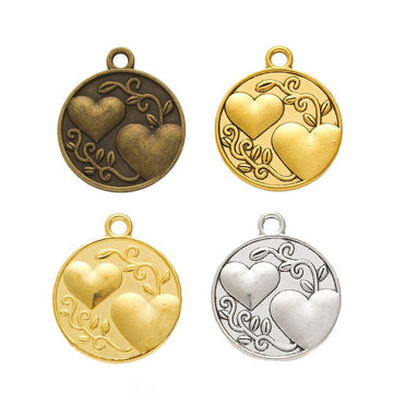 Sister Heart Disc Metal Charm Pendant in 4 Finishes for DIY Jewelry