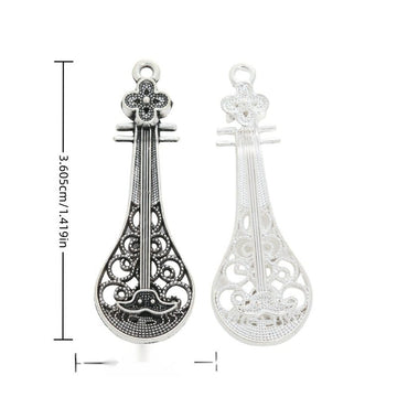 Filigree Guitar Metal Charm Pendant in 2 Finishes for DIY Jewelry