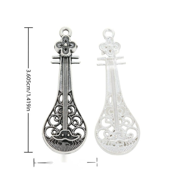 Filigree Guitar Metal Charm Pendant in 2 Finishes for DIY Jewelry