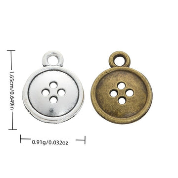 Four Hole Button Metal Charm in 2 Distinct Finishes for Jewelry Making