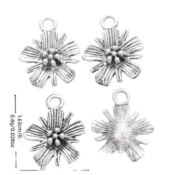 Flower Charm with ribbed petals in Antique Silver for Jewelry Making Crafts