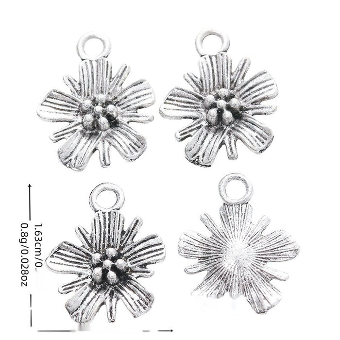 Flower Charm with ribbed petals in Antique Silver for Jewelry Making Crafts