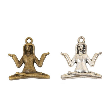 Seated Yoga Woman Charm In 2 Metal Finishes For Jewelry Making